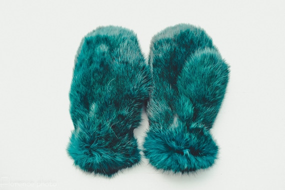 【ARISTIDE】 Rubbit Fur Mittens Aristide Fur Lined Zipper Mittens