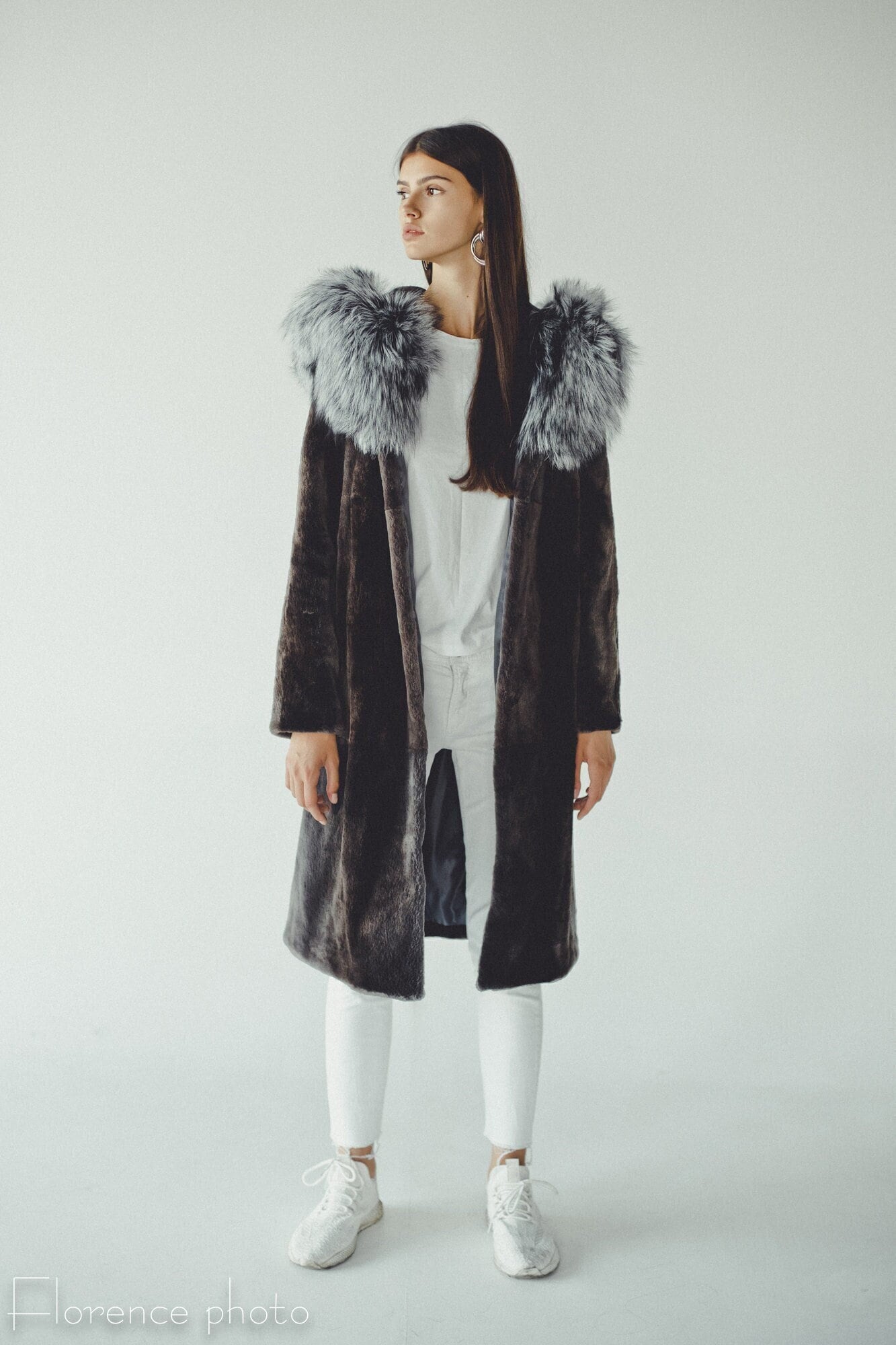 Silver Fox and Sheared Beaver Hooded Fur Coat | Women's Long