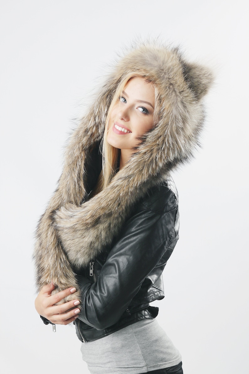 Coyote Fur Hat Womens Fur Hood With Ear Flaps Winter Hats Etsy