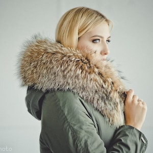 Real Raccoon Fur Hood Trim | Detachable Fur Strip for Jacket | Furry Collar Upgrade | Custom Size Fur Edge for Hoods