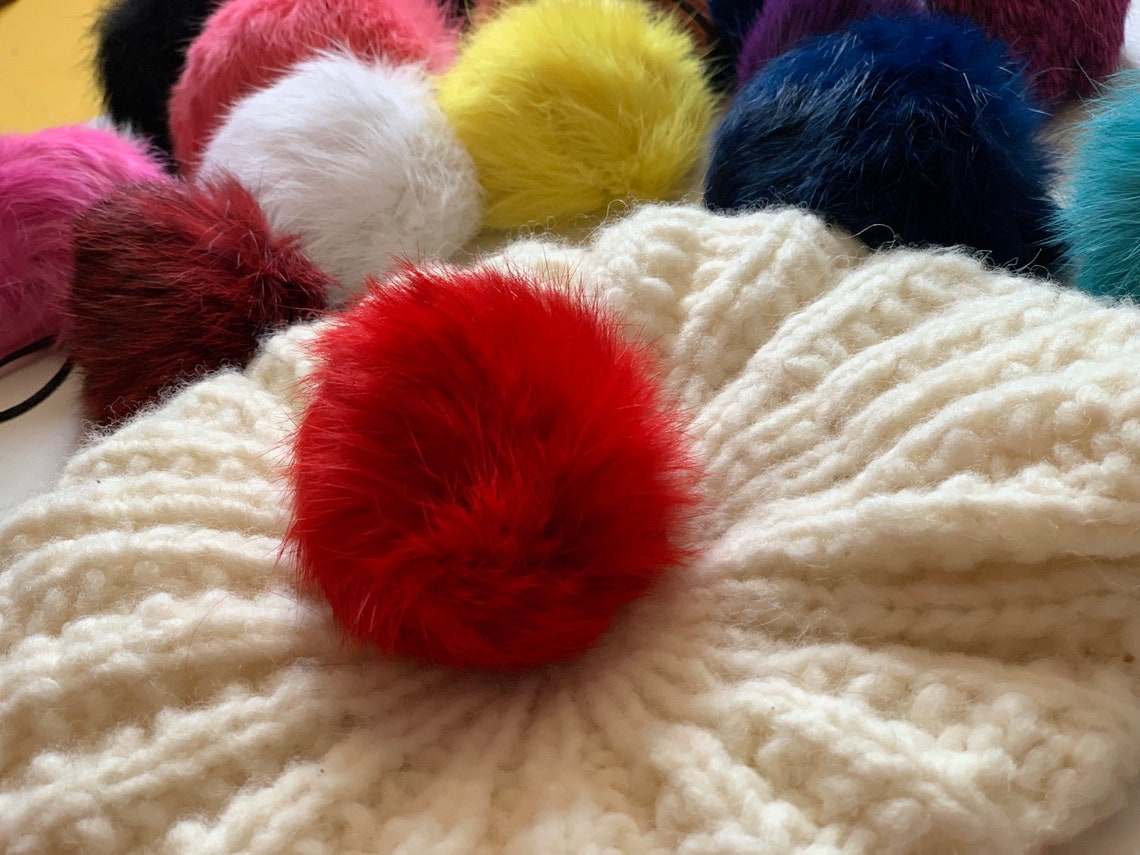 Set of 5 real rabbit fur Pom Poms Rabbit Detachable Pompom | Etsy