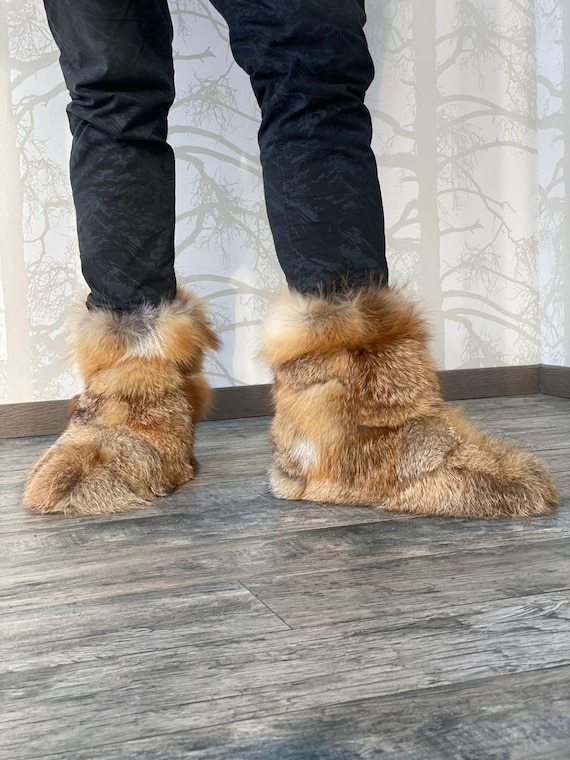 Luxury Indoor Real Fox Fur Boots for Men&women I Red Fur Home