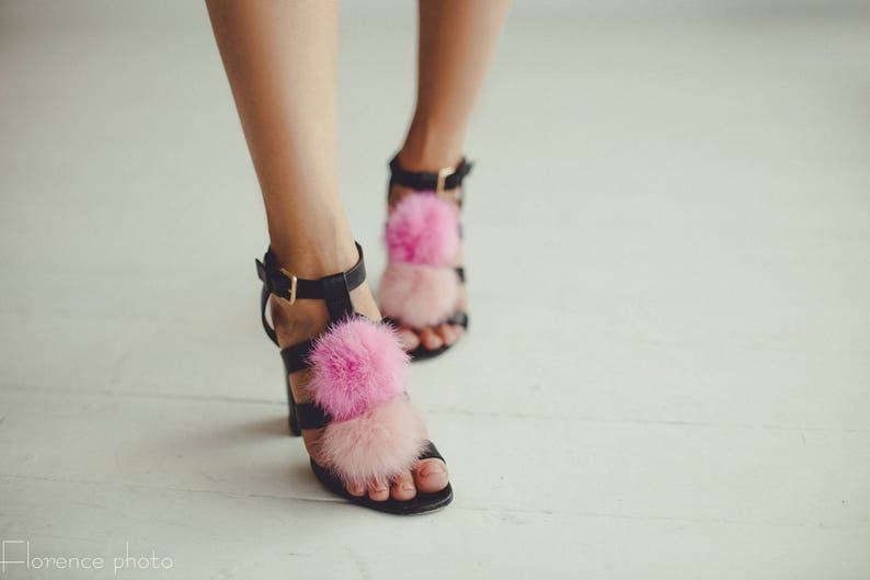 Roze Pom Pom schoenclips schoenclips van echt bont bontaccessoires voor schoenen afbeelding 7
