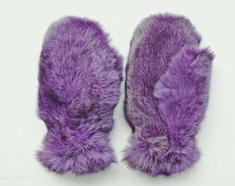 Purple Fur Gloves - Winter Arm Warmers- Rabbit Fur Women Mittens - Men Hand Warmers