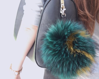 Real Raccoon Fur Pom Pom Keychain | Fluffy Bag Charm