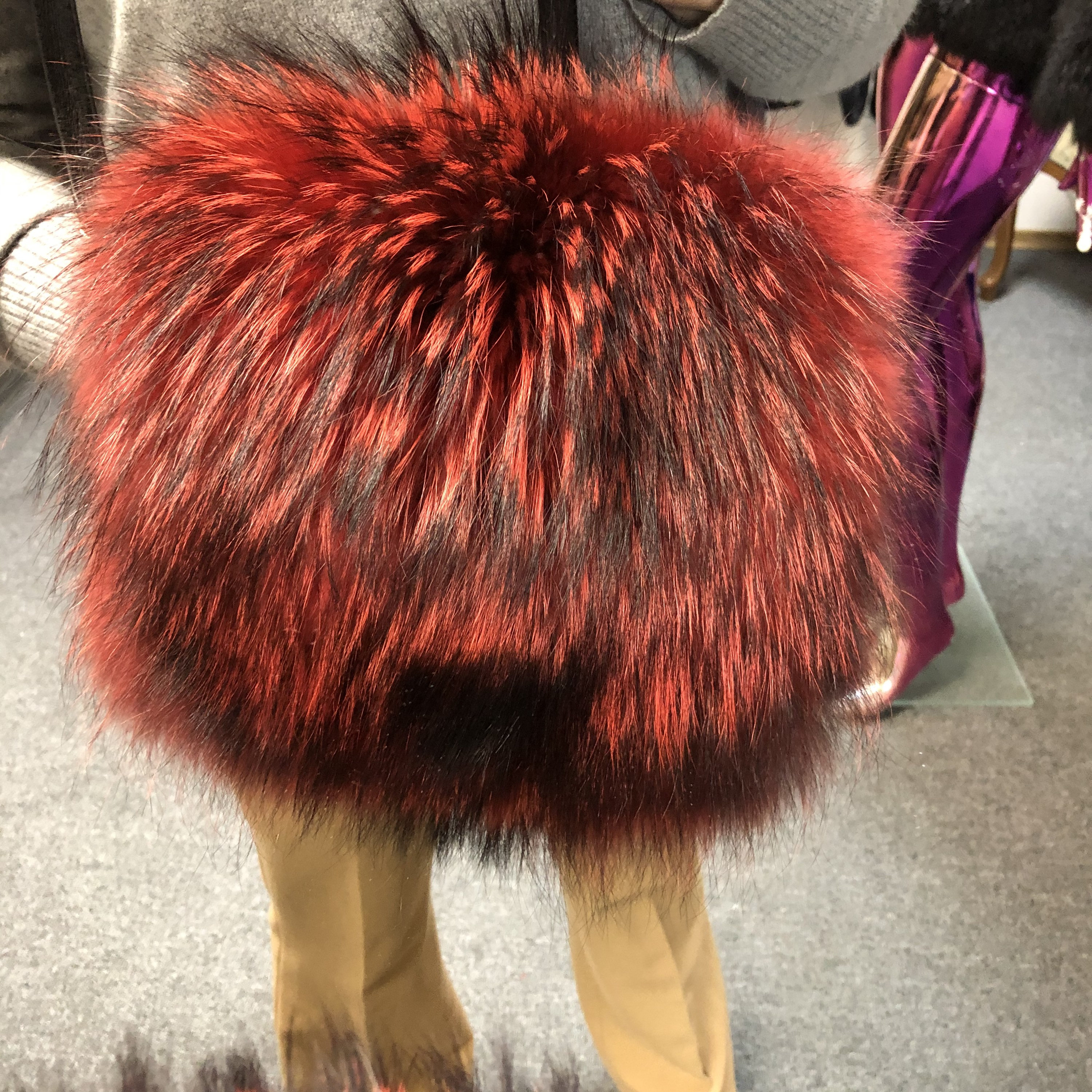 Red Raccoon Fur Hand Muff – Real Fur Hand Warmer Bag | Bridal