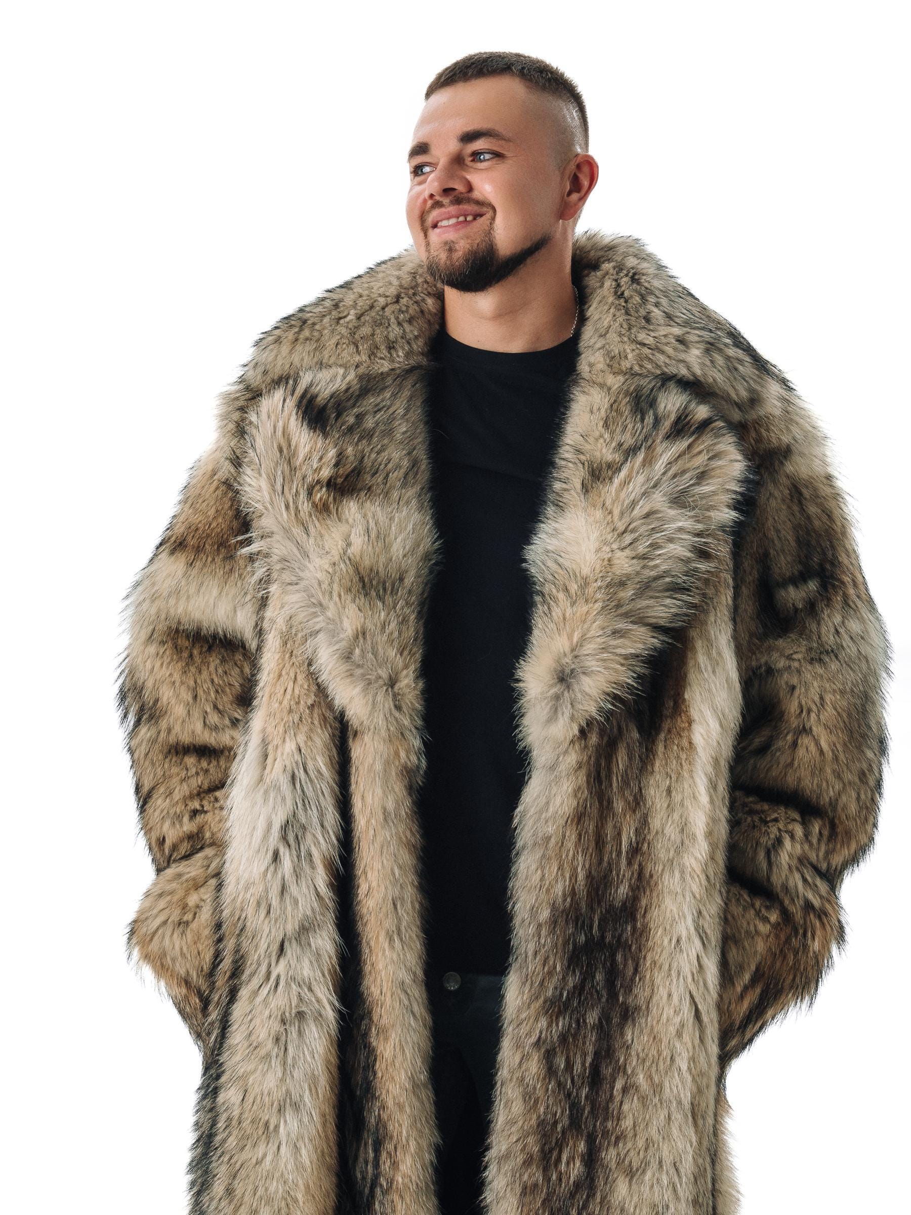 Men's Full-length Real Coyote Fur Coat I Oversized Winter Outwear