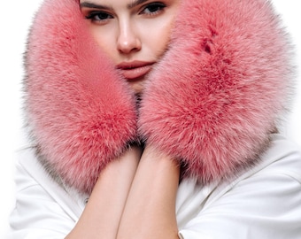 Pink Fur Mittens – Real Polar Fox Fur Gloves for Women & Men | Warm Winter Hand Warmers | Luxury Gift for Her or Him