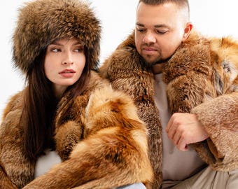 メンズロングレッドフォックスファーコート I リアルファーアウター I