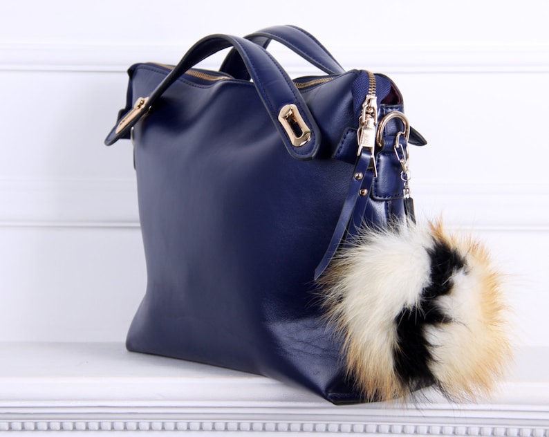 Raccoon Fur Pom Pom Keychain | Natural Brown Fluffy Keyring image 5