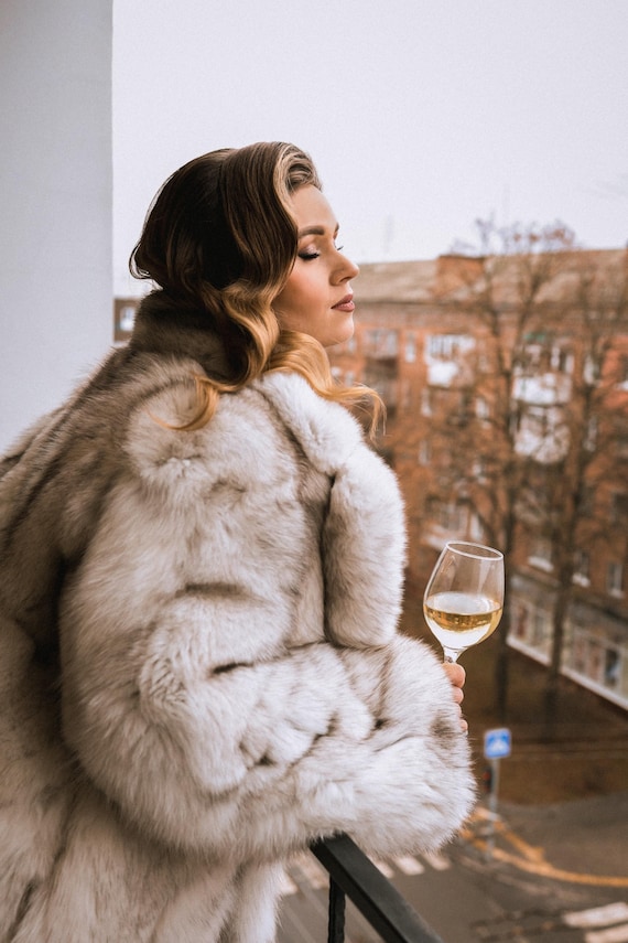 Cappotto lungo in pelliccia di volpe polare bianca – Capispalla