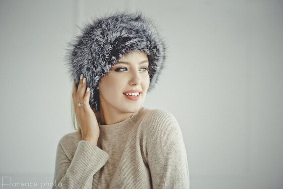 Silver Fox Fur Headband | Fluffy Real Fur Winter Ear Warmer  display picture 1