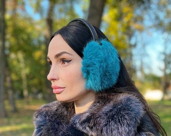 Turquoise Real Fur Earmuffs - Womens Furs Ear Warmers  - Girls Ear Warmer