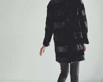 Black Beaver Fur Hooded Coat | Muskrat Trim Winter Jacket - Etsy