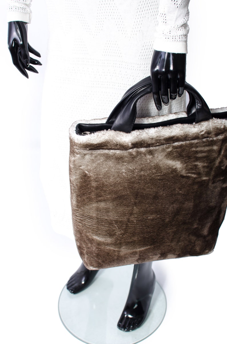 Faux Fur Tote Bag Fake Fur Handbags Gray Fur Purse Gift Etsy
