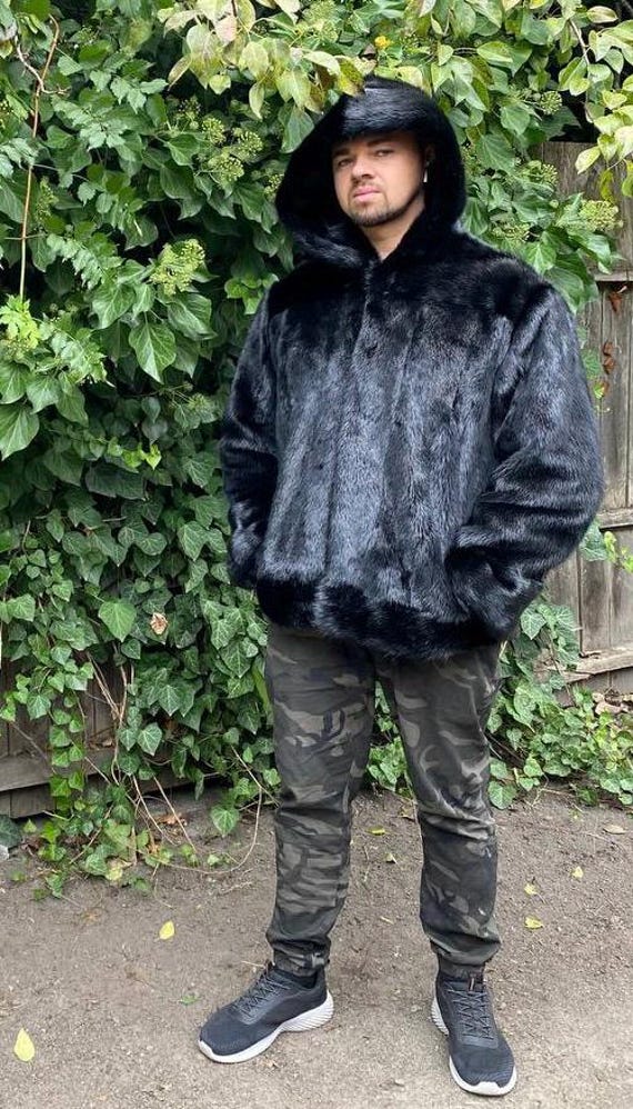 Hooded Black Otter Fur Men's Jacket, Winter Coat - Etsy