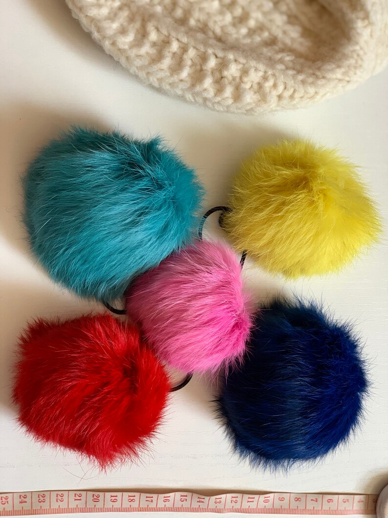 Set of 5 real rabbit fur Pom Poms Rabbit Detachable Pompom | Etsy