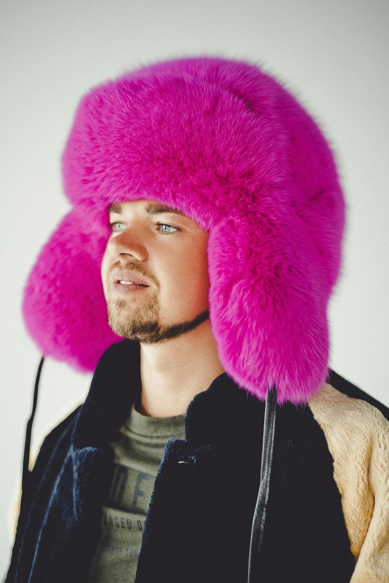 Pink Fox Fur Ushanka Hat | Arctic Fox Trapper Hat for Women | Real