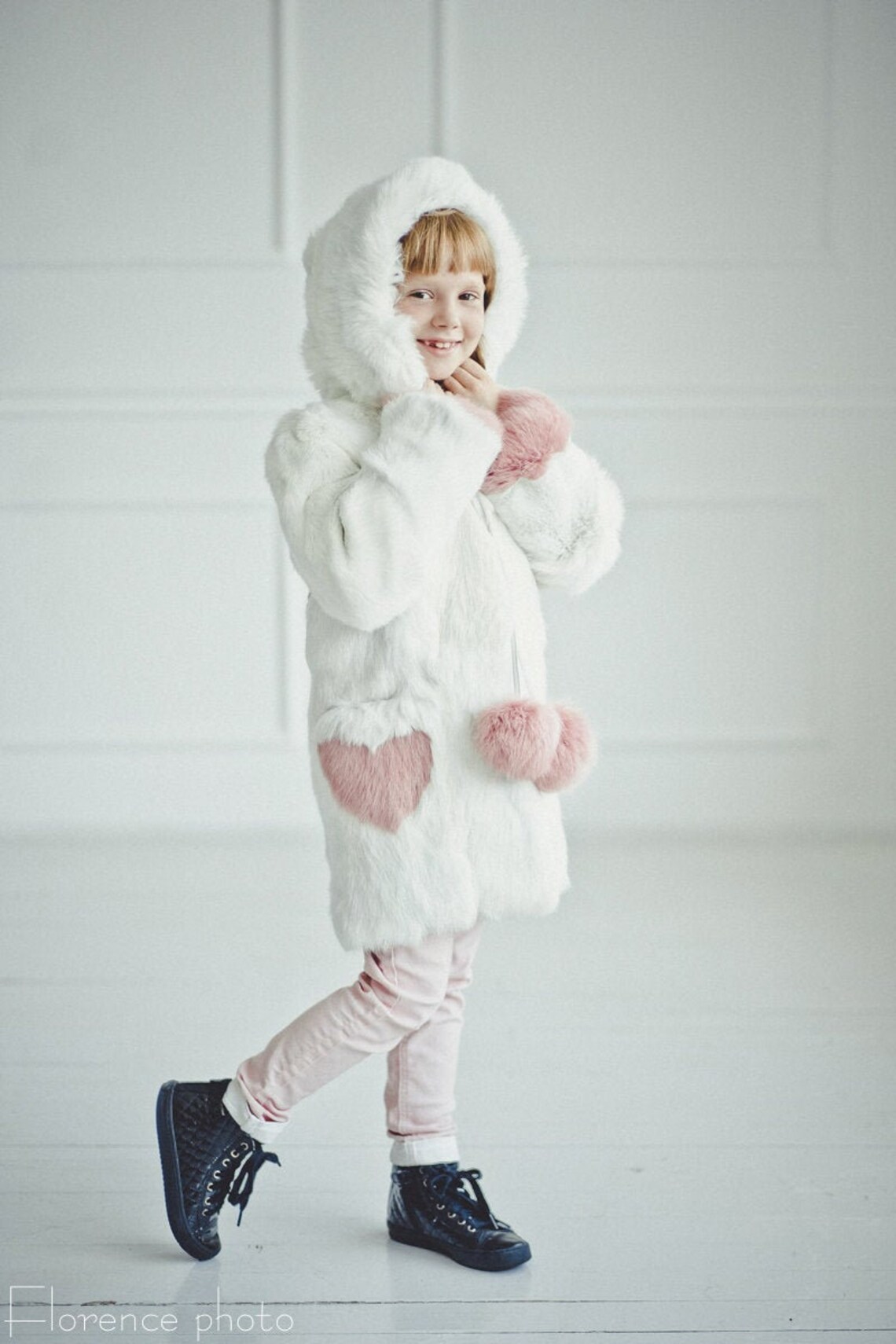 Baby Girls Imported Fur Coat In White Color For Winter