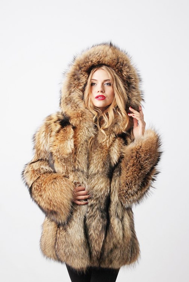 Womens winter coat Raccon fur jacket Hooded coats | Etsy