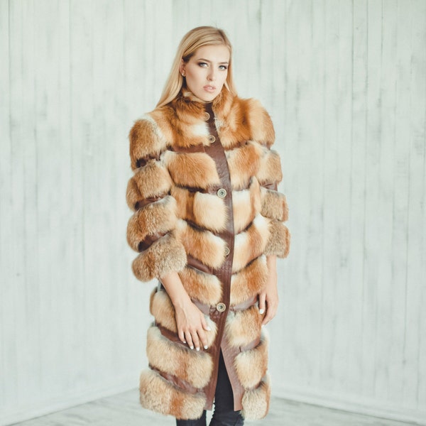 Fox Fur Coat Women - Long Winter Coats - Oversixed Jacket - Luxury gift for wife
