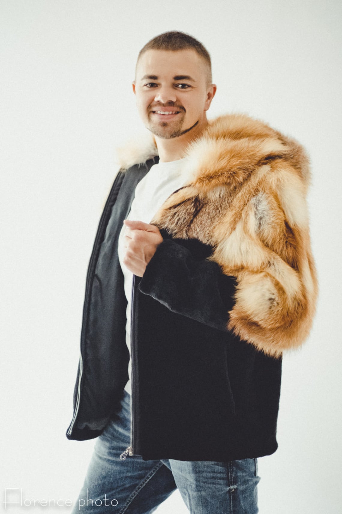 Mens Fur Hooded Jacket Fox Fur Coat for Men Winter Etsy