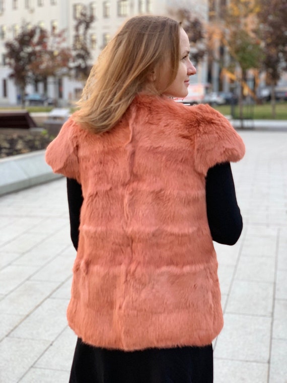 Chaleco de piel para mujer Chaqueta de piel autentica Chaqueta de conejo coral Abrigo de piel de lujo Chaqueta corta Chaleco de piel Chaleco de piel autentica Chaleco de mujer Etsy