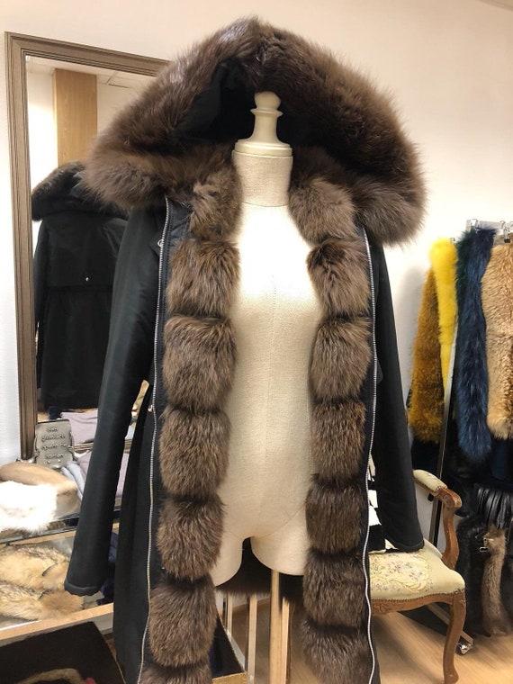 Fox Fur Parka Coat Womens Winter Jacket Hoodeed Long Coat - Etsy