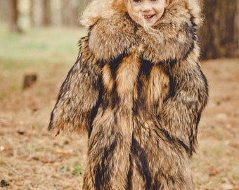 Baby Fur Coat Real Raccoon Fur Toddler Jacket Kids Winter Coat Girls  Boys Warm Outerwear Fluffy Baby Jacket