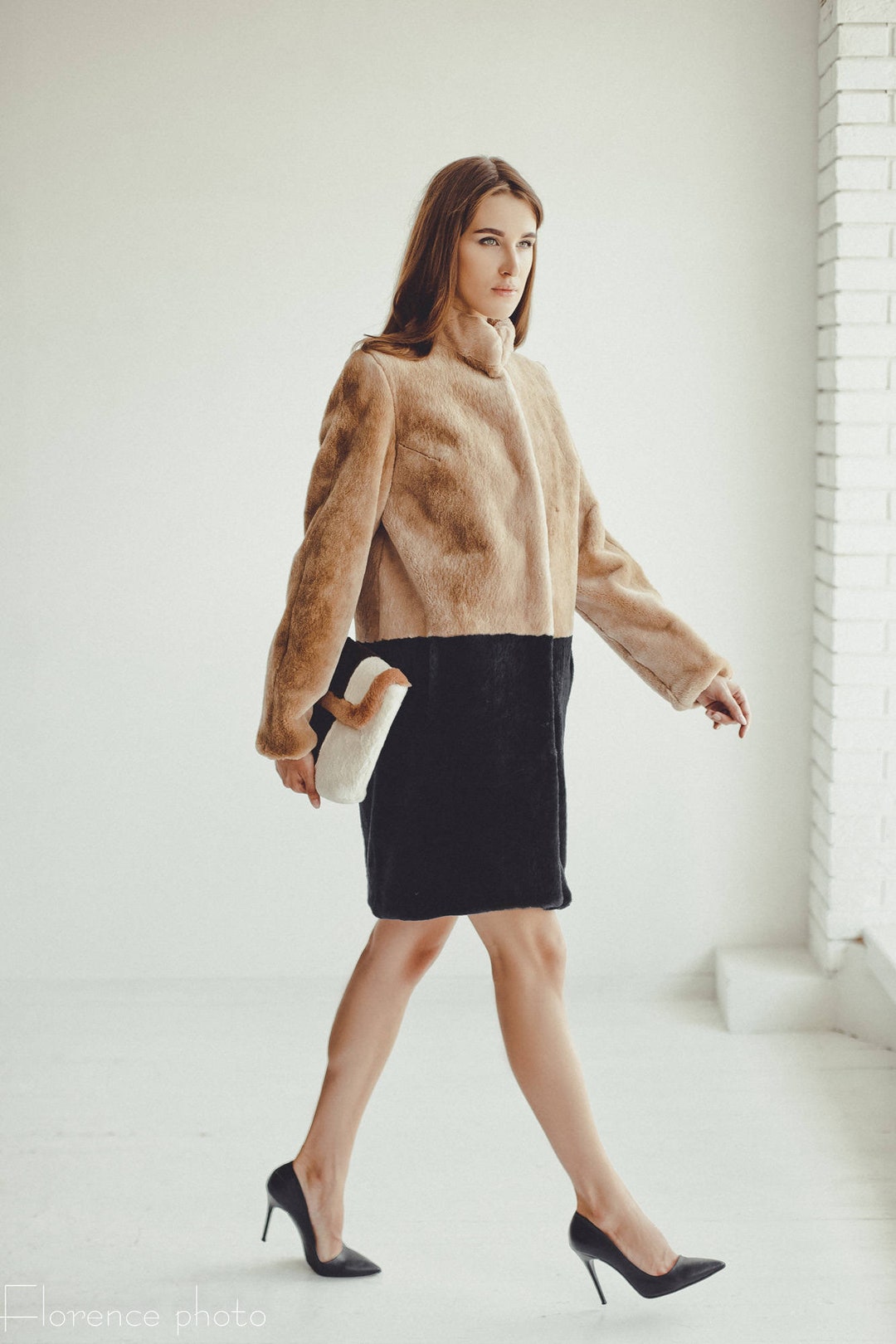 Two-colored Beaver Fur Coat Womens Winter Jacket Birthday - Etsy