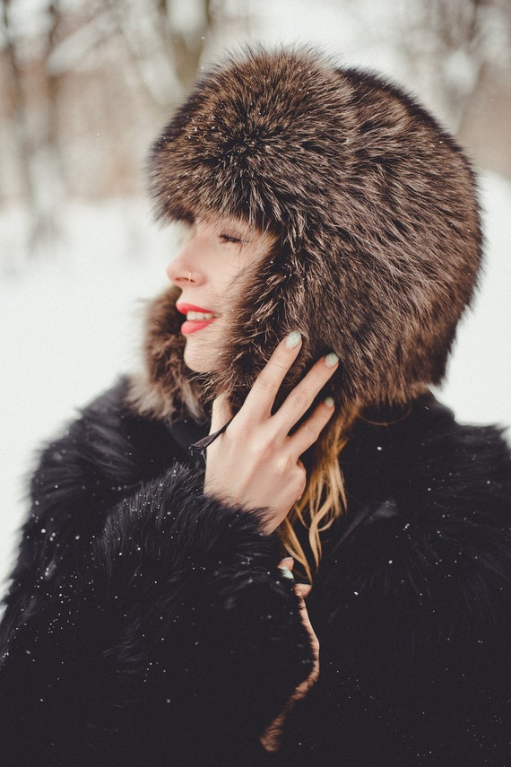 Gorro de Piel con Orejeras Mujer Gorros Rusos Ushanka Gorro Trapper Gorros  de Piel Raccon -  España