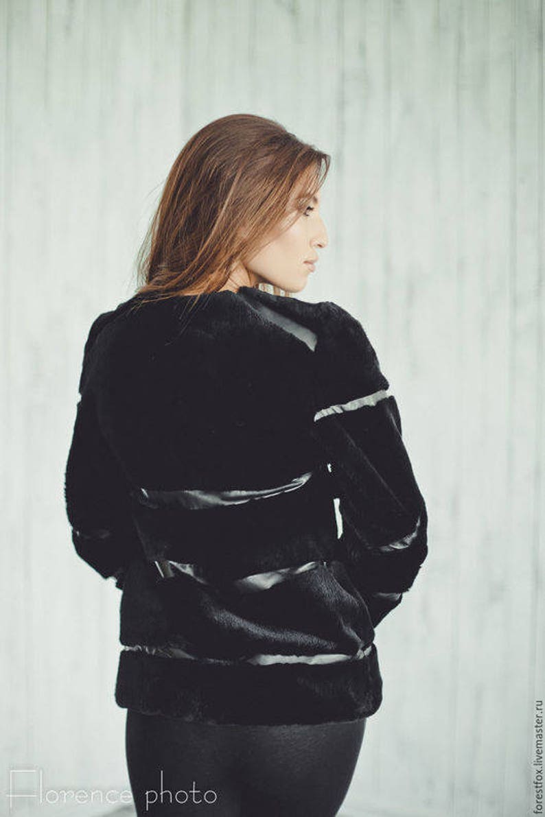 Schwarze Echtpelz-Jacke für Frauen | geschorene Biber Wintermantel | Weihnachtsgeschenk für Sie Bild 4