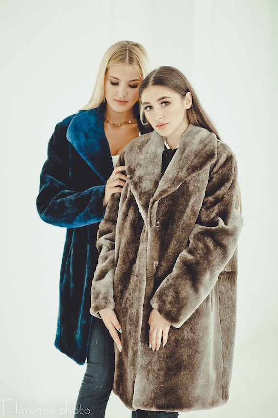 Gray Sheared Beaver Fur Coat | Women's Long Winter Jacket