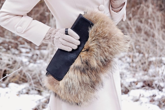 Bont clutch bag handtas van echt bont bruine tassen