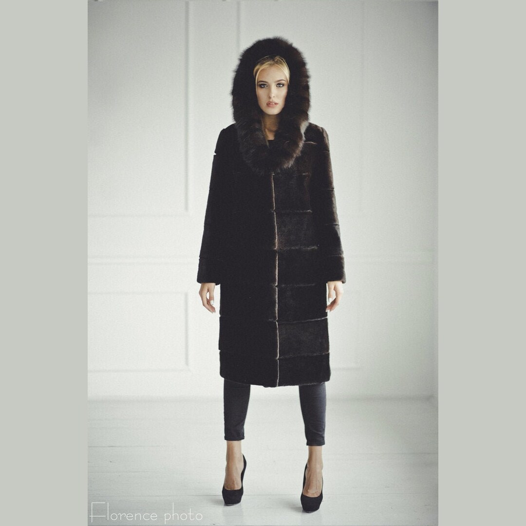 Brown Fur Coat for Women Beaver and Marten Jacket Long Winter Coats ...