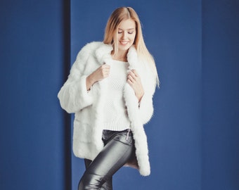 White Rabbit Fur Jacket - Women Winter Coat - Gift for her