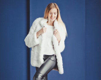 White Rabbit Fur Jacket | Elegant Short Winter Coat