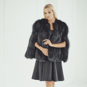 Wedding Fur Cape   Black Womens Poncho  Bridal Fur Stole  Women Tippet Shawl   Black Fur Coat