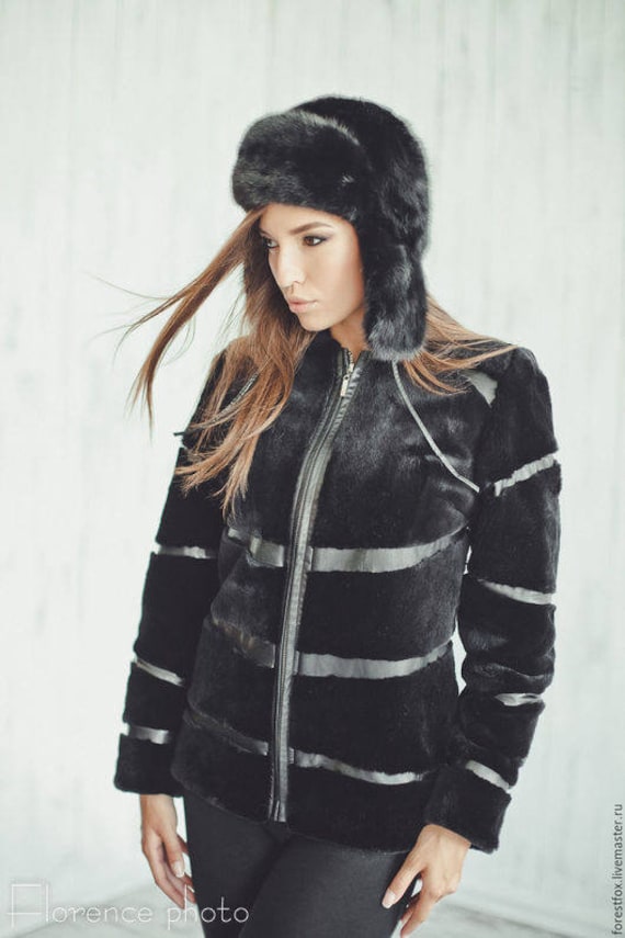Black Real Fur Jacket for Women | Sheared Beaver Winter Coat | Christmas Gift for Her