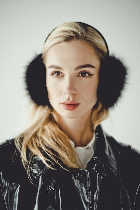 Black Real Fur Earmuffs - Women\'s Winter Accessories Black Fur Earmuffs for Women, Big Fox Fur Ear Muffs  main image 3