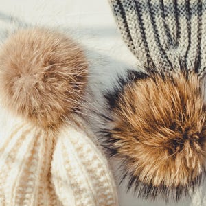 Large Real Raccoon Fur Pom Pom for Hats | Detachable Fluffy Hat Topper