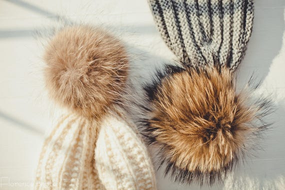 Large Fur Pom Pom for Hat Raccon Detach Pompom Faux Fur Pom Poms 