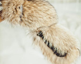 Raccoon Fur Gloves - Real Fur Mittens Women - Winter Arm Warmers- Men Hand Warmers