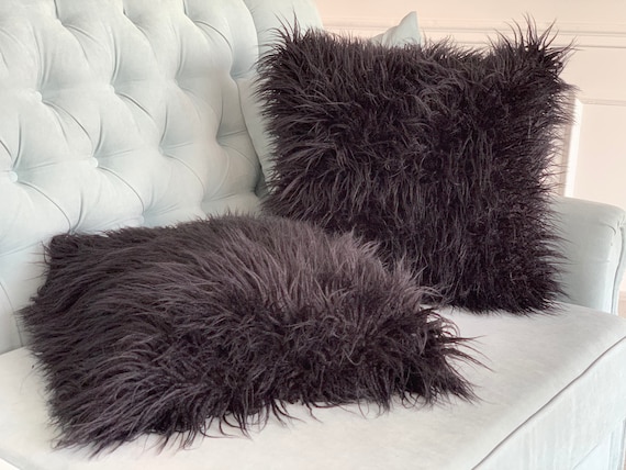 Black fluffy pillow case hotsell