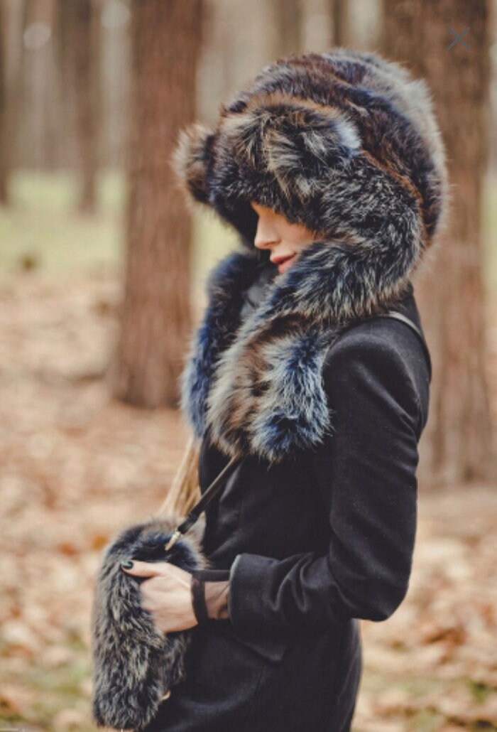 Blue Fox Fur Bear Hood | Teddy Ears Winter Hat - Etsy