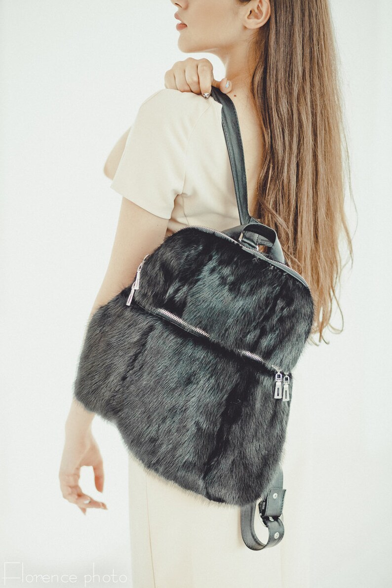 Sac à dos en fourrure de vison noir sac à fourrure pour Etsy