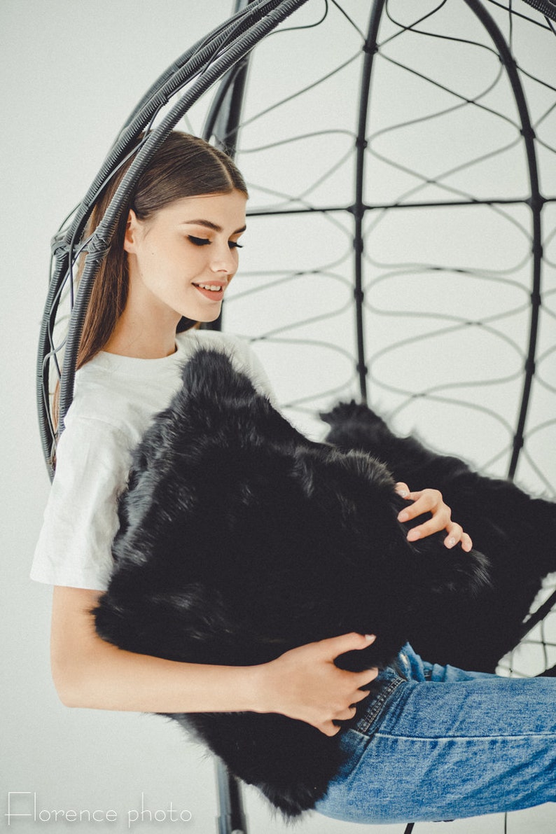 Black Fur Pillow Cover 18x18 Pillows Decor Fox Fur Pillowcase Cushion Case