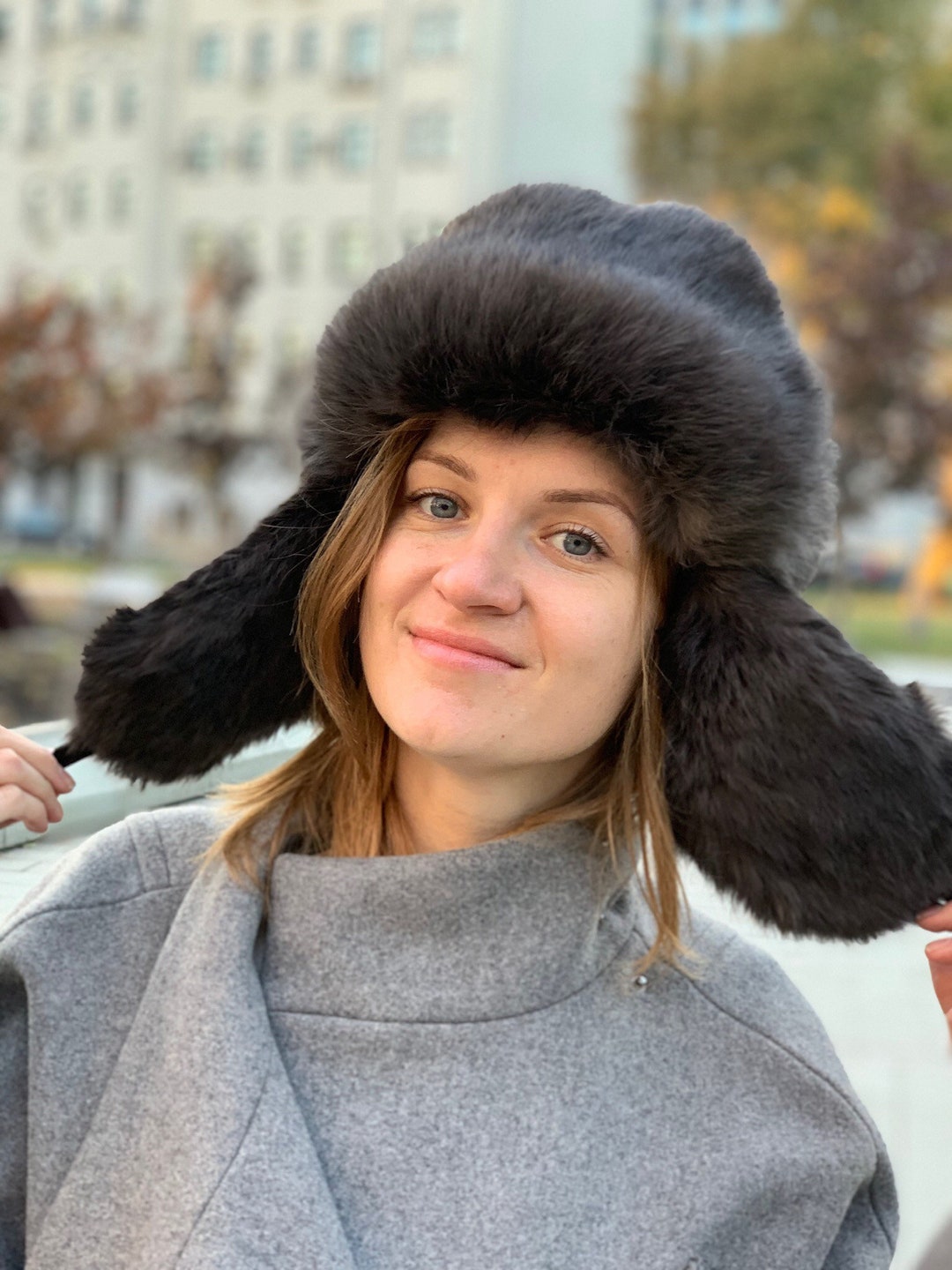UNDERCOVER 09aw RABBIT FUR HAT ハット サイズM Gray Rabbit Fur Hat With Ear Flaps | Ushanka Trapper Hat | Real