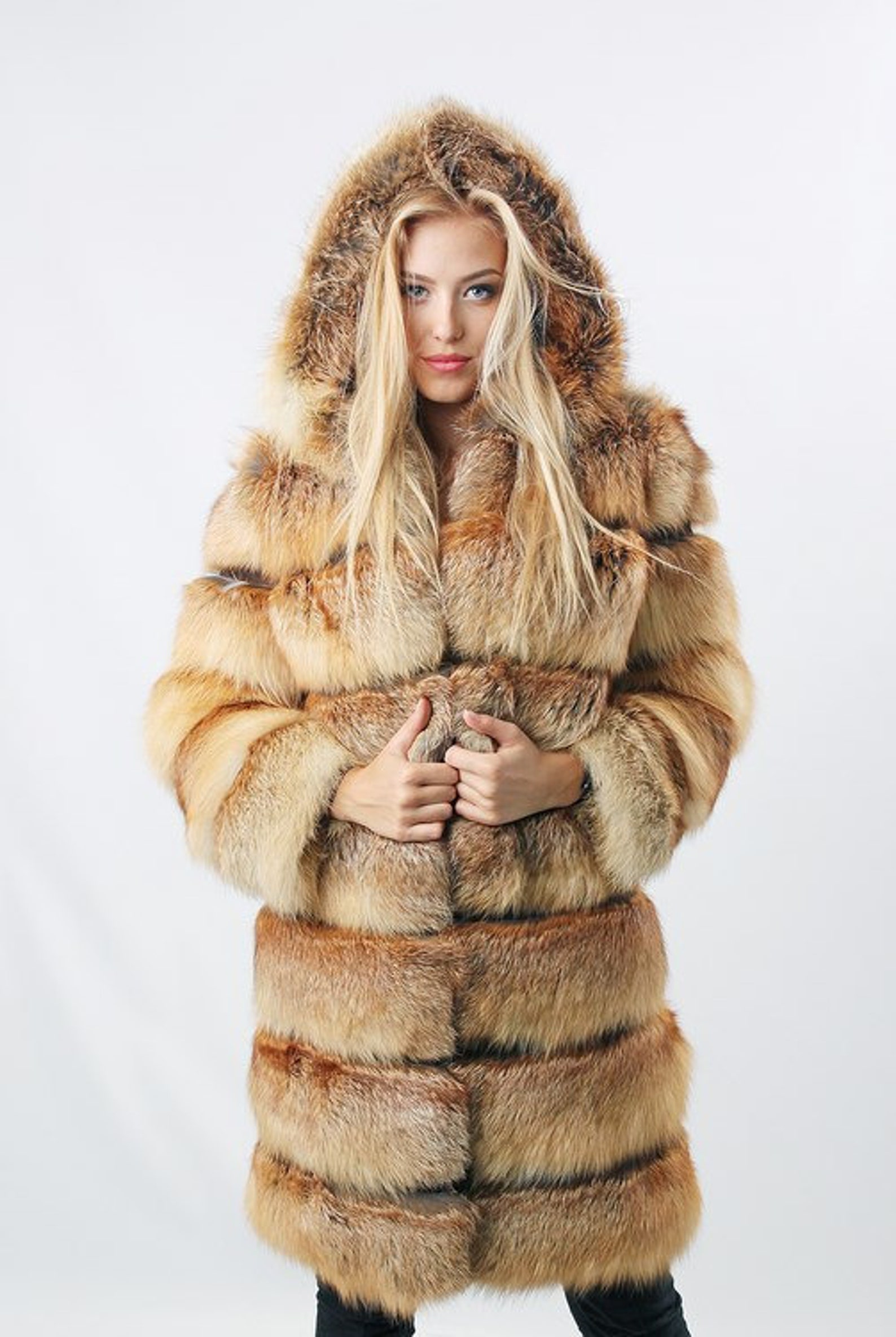 Hooded Fox Fur Coat Womens Winter Jacket Oversized Coats - Etsy