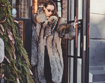 Silver Fox Fur Coat - Long Winter Coats for women  - Oversized Fur Jacket - Luxury gift for wife